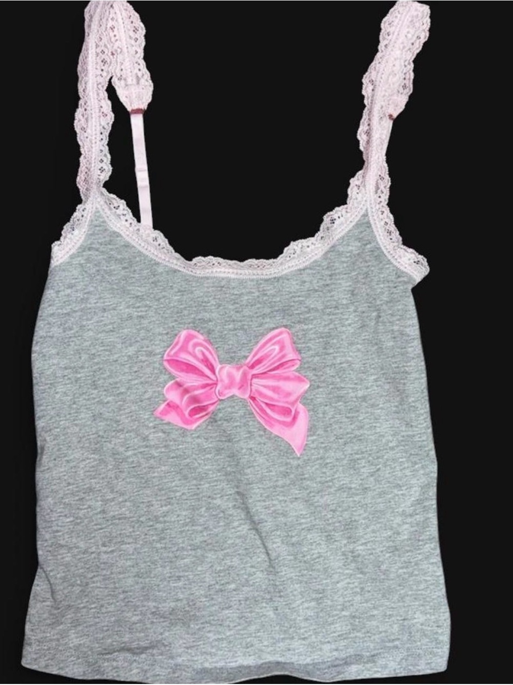 Victoria's Secret Grey Camisole with Pink Bow and Lace Trim loveshackfancy